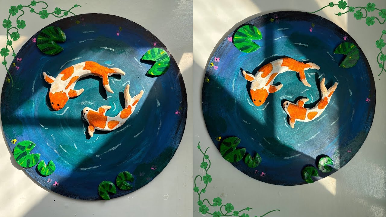 DIY Koi Fish Wall Art 🌊| Cardboard & Clay Craft🐟 Turning Cardboard into Art #bestoutofwastecrafts