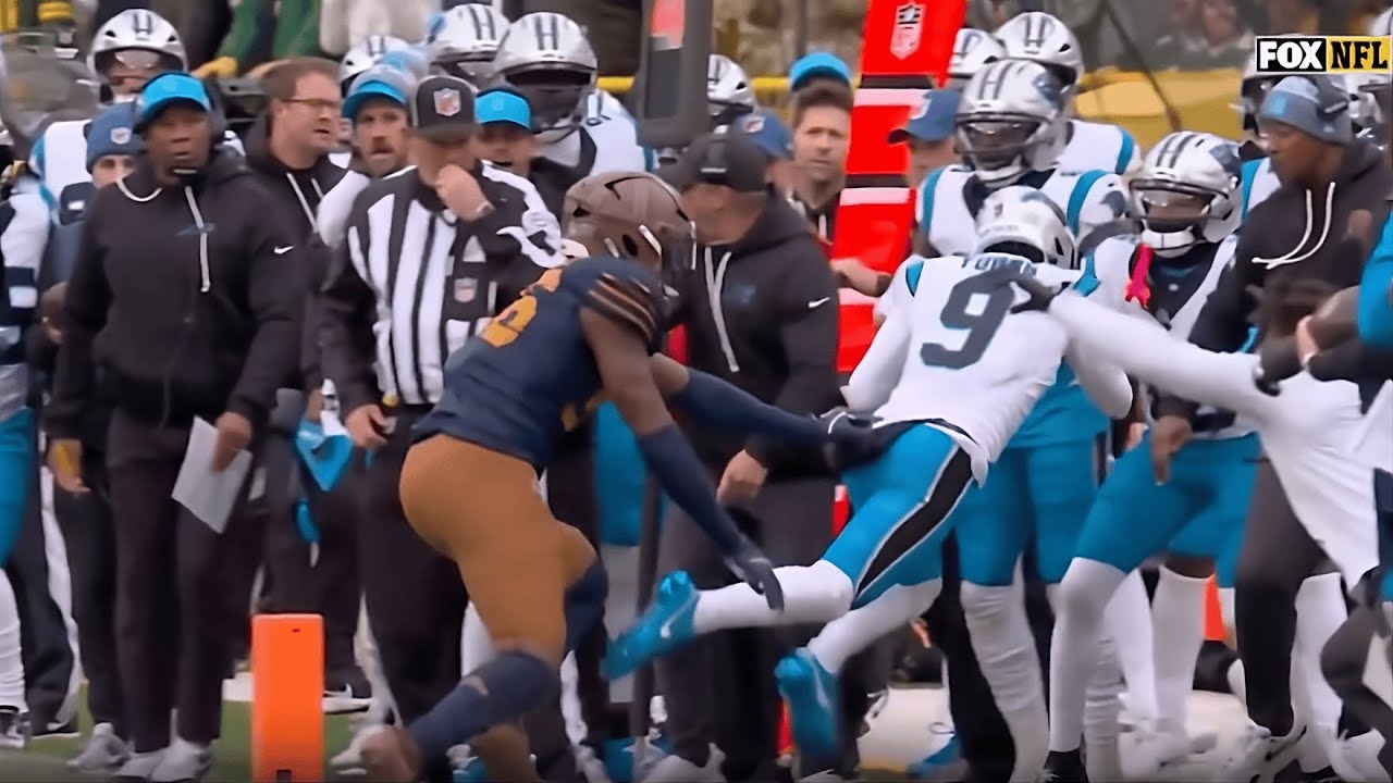 Byrce Young PUSHED out of bounds by Edgerrin Cooper and FIGHT breaks out