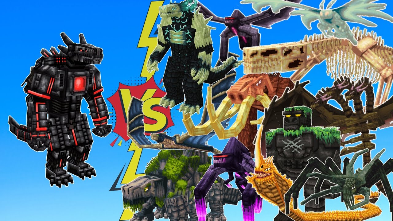 RedstoneZilla vs All Kaiju Bosses – Epic Battles in Kaiju Craft Addon v4.5 (MCPE)