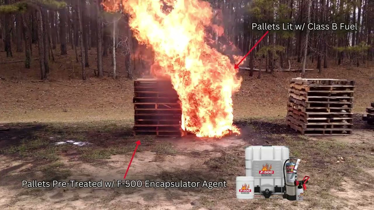 F500EA Fire Suppression and Encapsulator Agent - Pre-Treated Pallet Fire Demo | HCT