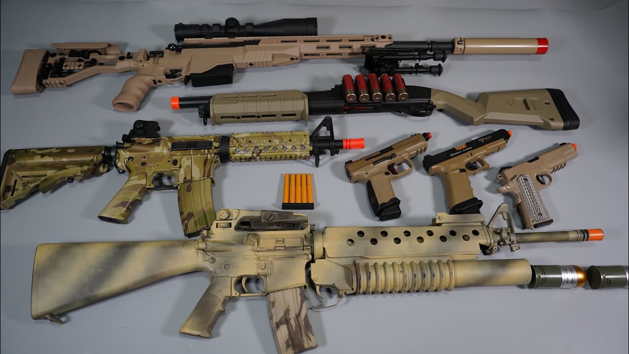 Military Skin Airsoft Toy Guns - M16 M203 -M4- Sniper Rifle - Shot Gun-Realistic Toy Guns Collection