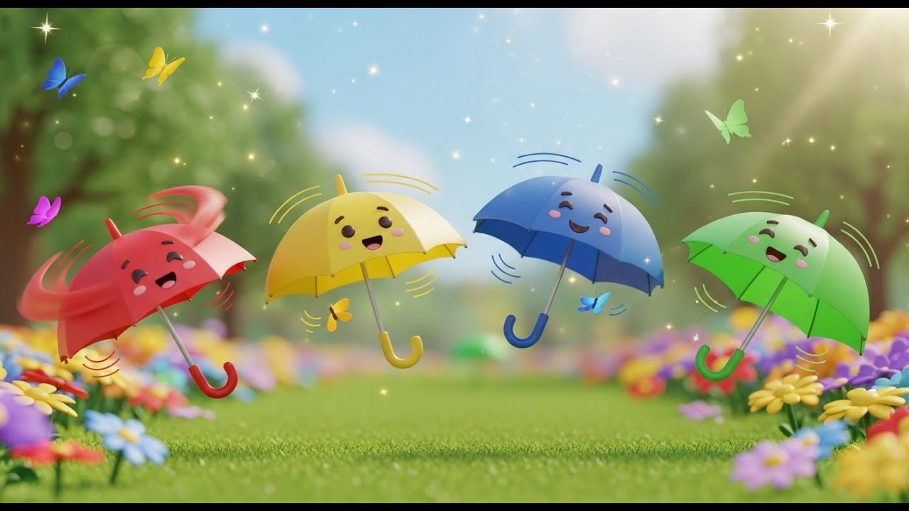 Four Little Toy Umbrellas Spin Spin Spin | Nursery Rhymes for Kids & Baby Songs