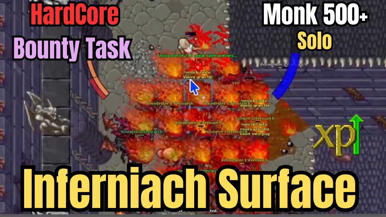 Tibia | Monk Solo 500+  Inferniach Surface Good Exp + (Bounty Talisman Up)