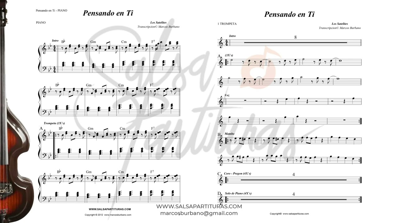 PENSANDO EN TI (LOS SATELITES) Sheet Music for Orchestra (SALSA PARTITURAS)