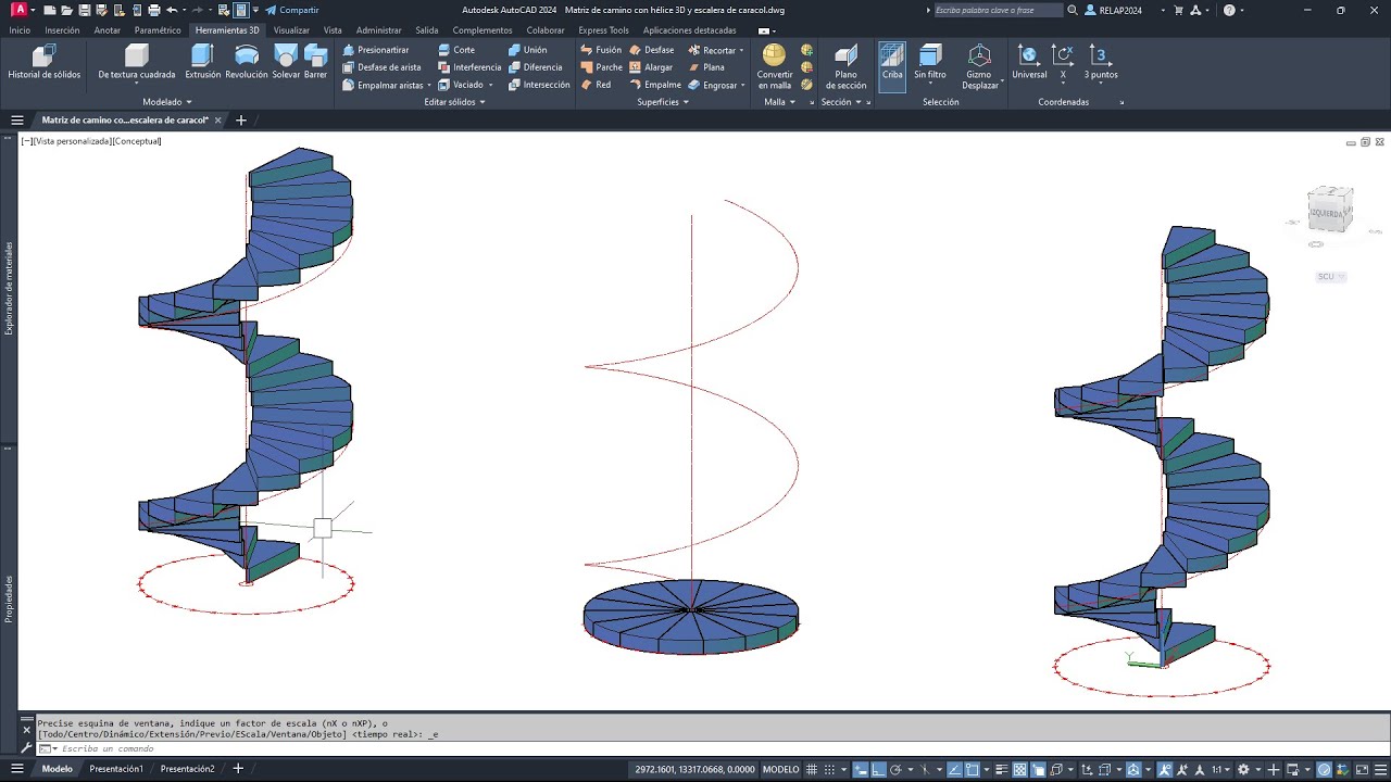 Duda AUTOCAD 3D Matriz de camino y escalera de caracol 3D 2023 10 11