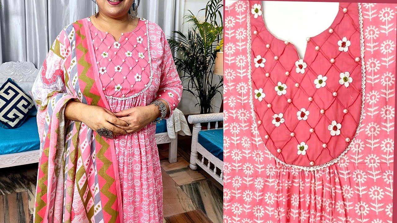 Designer kurti cutting and stitching|pleated kurti ki cutting|neck design|ashi|simple suit cutting