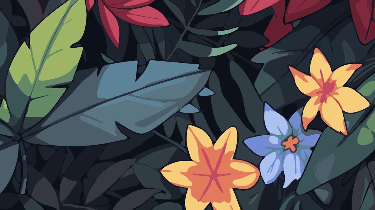 Tropical plants and flowers ambient relaxing screensaver, dark theme TV wallpaper background
