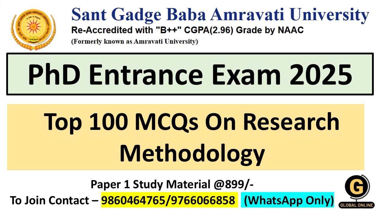 Top 100 MCQs On Research Methodology| PhD Entrance Exam 2025 |Sant Gadge Baba Amravati University|