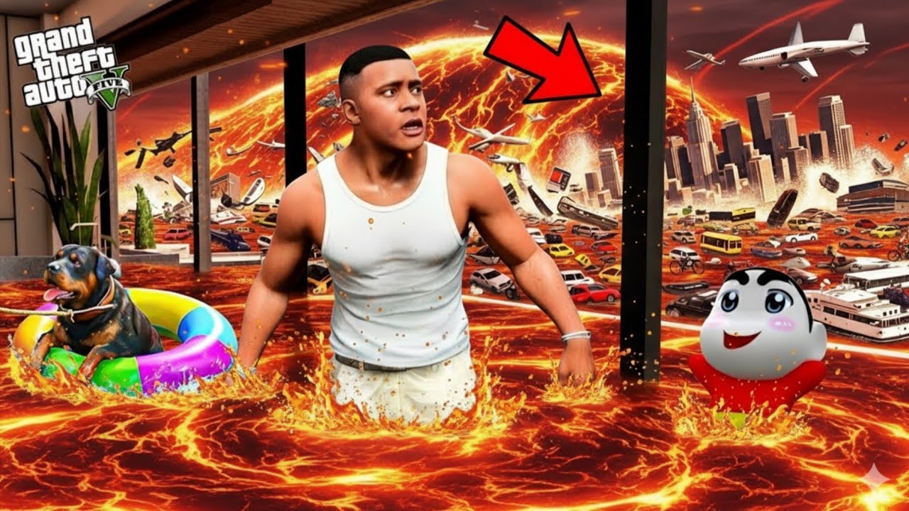 Franklin Survived LAVA Tsunami And Found Lost Shinchan And Pinchan In GTA 5 (GTA 5 Mods)