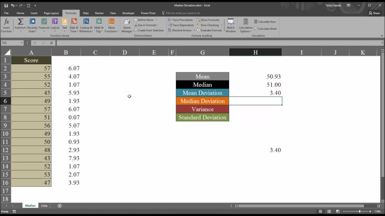 Median Absolute Deviation using Microsoft Excel