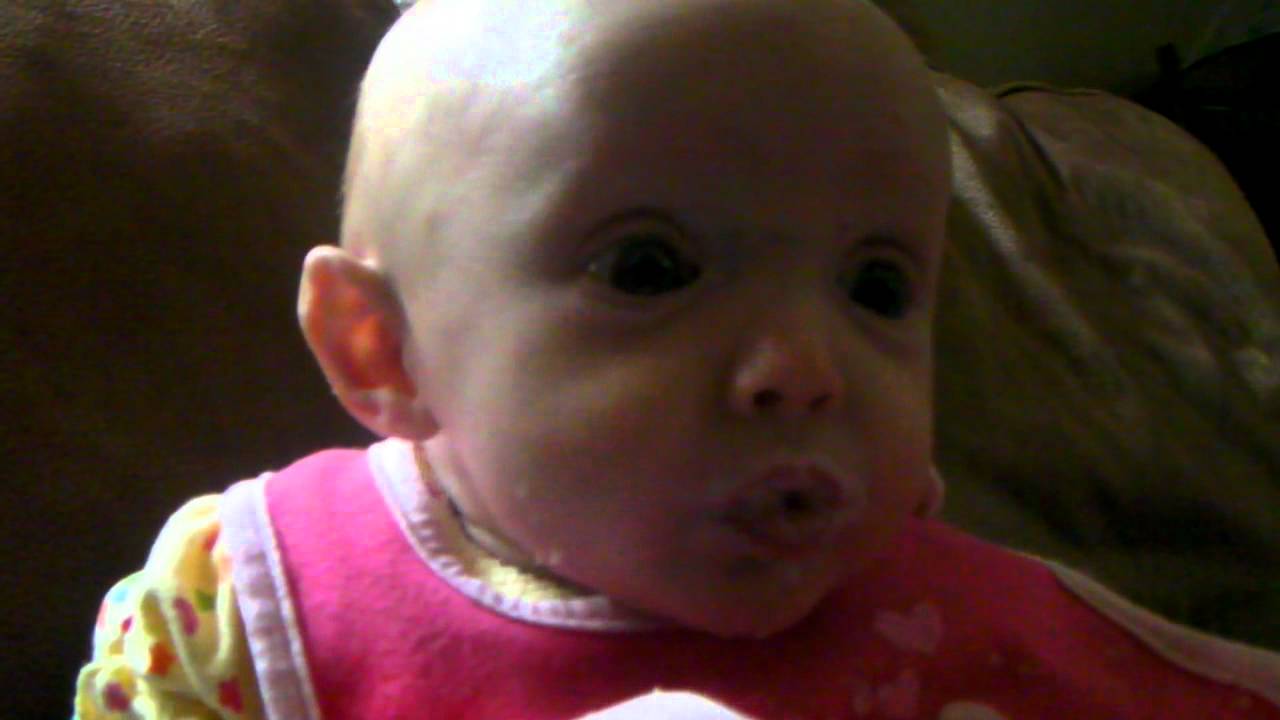 4 month old Baby's first cereal feeding-CUTE!! Part 2