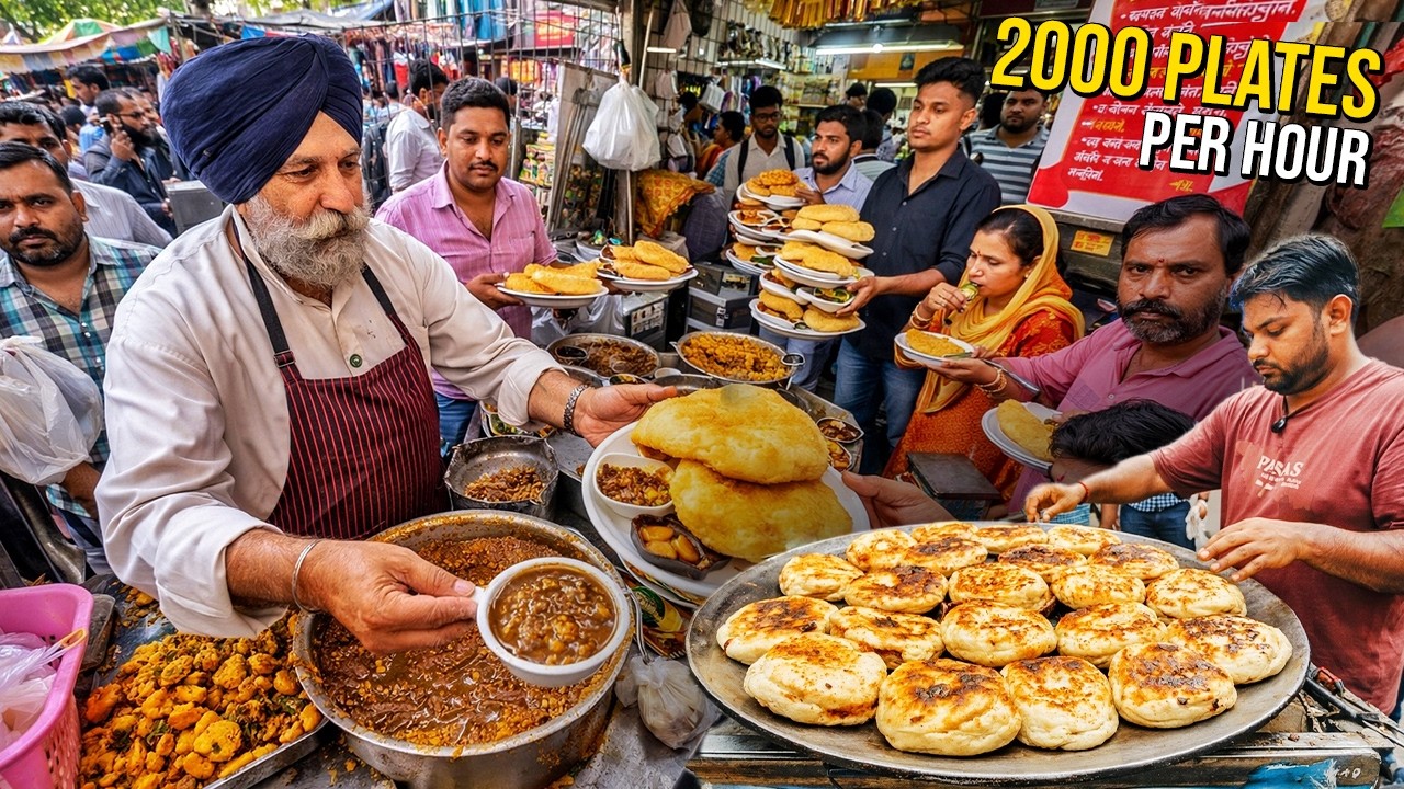 60/- Rs BEST Indian Street Food Punjab 🇮🇳 Gyani Vaishno Dhaba, Prabhu Chole Bhature, AC Mkt Kulche