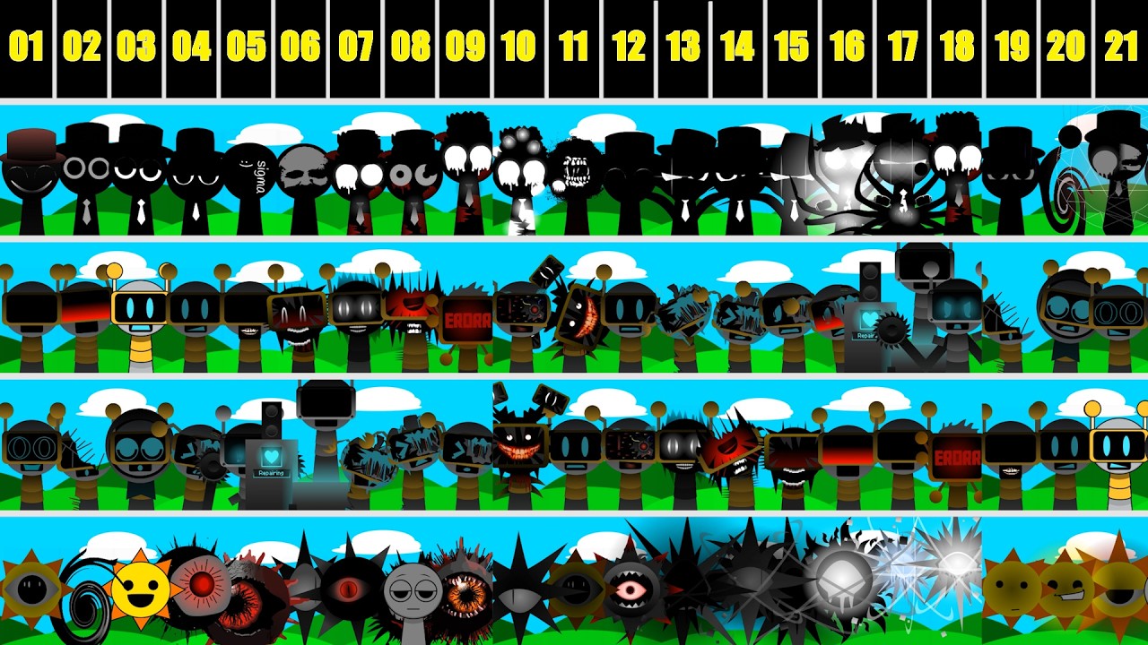 Incredibox Sprunki all in one ( Fun Bot, Black, Mr. Sun ) ... Super new