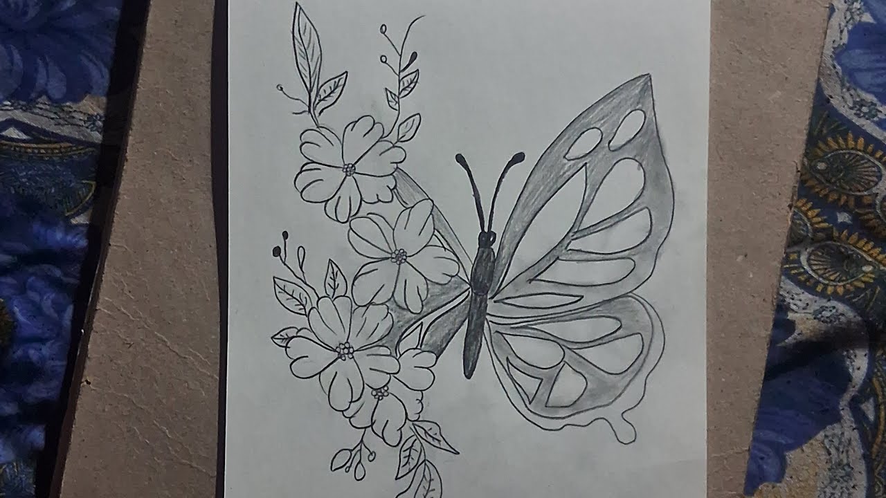 Easy Butterfly 🦋  AND Floral Sketch For Begineer #viral #art #easydrawing #trending 