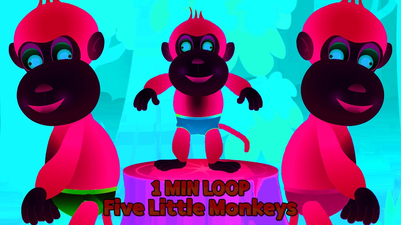 [2 MIN LOOP] Five Little Monkeys Remix 🐒 Fun 3D Animation Nursery Rhymes & Animal Songs @ToonyMonka