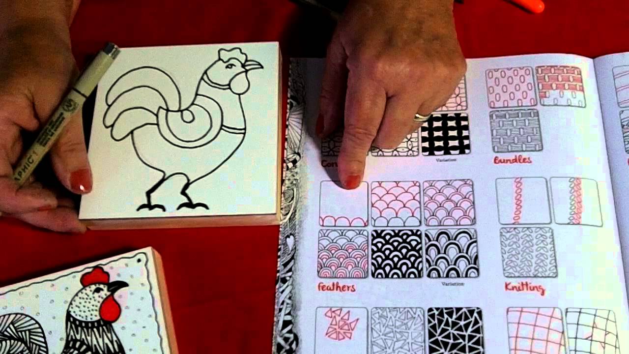 Zentangle Rooster on Clayboard with Suzanne McNeill