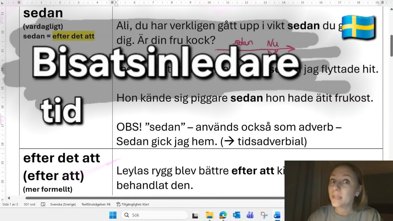 Online-lektion i svensk grammatik - tidsbisatser och bisatsinledare