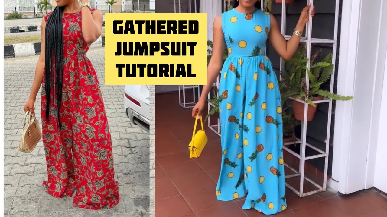How to make a gathered jumpsuit easy for beginners. How to cut a palazzo jumpsuit without pattern.