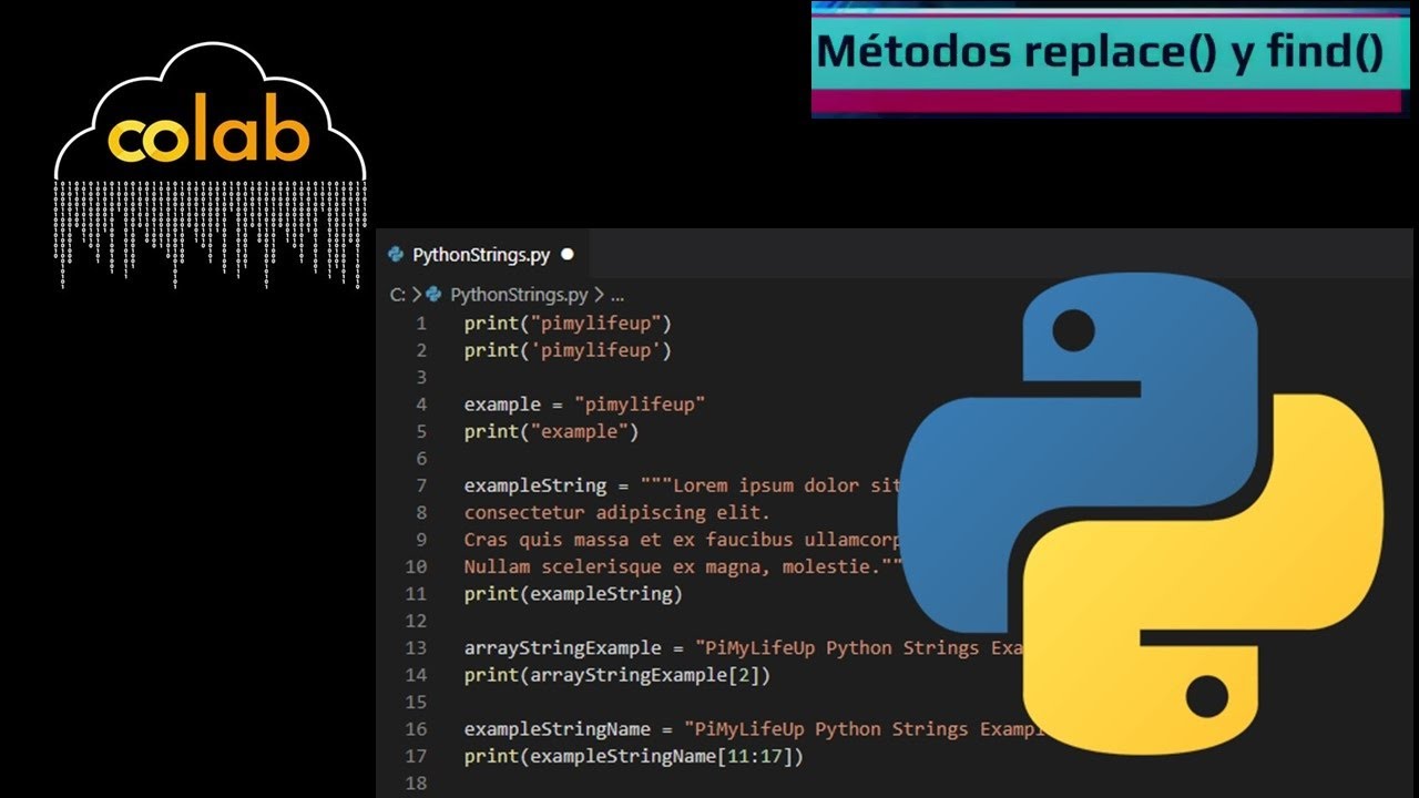 Cómo Usar los Métodos .replace() y .find() en Python (Google Colab)