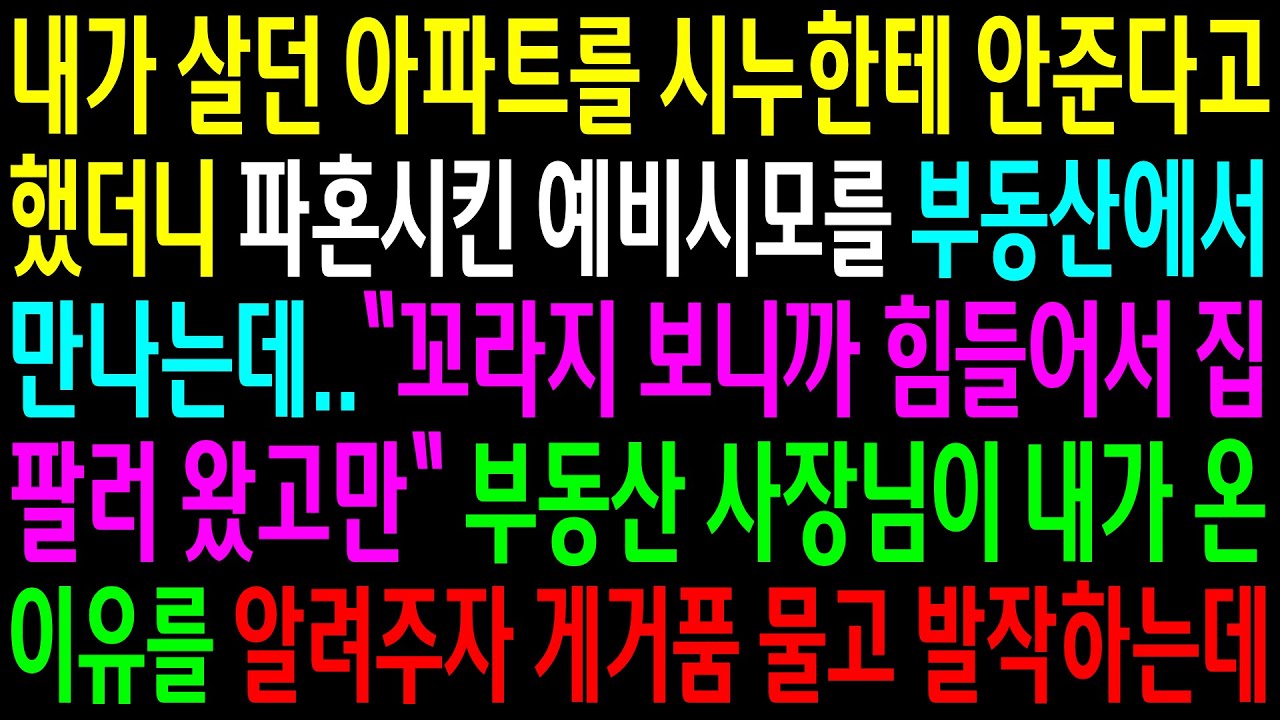 (실화사연)내가 살던 아파트를 시누한테 안준다고 했더니 파혼시킨 예비시모를 부동산에서 만나는데..부동산 사장님이 내가 온 이유를 알려주자..[신청사연][사이다썰][사연라디오]