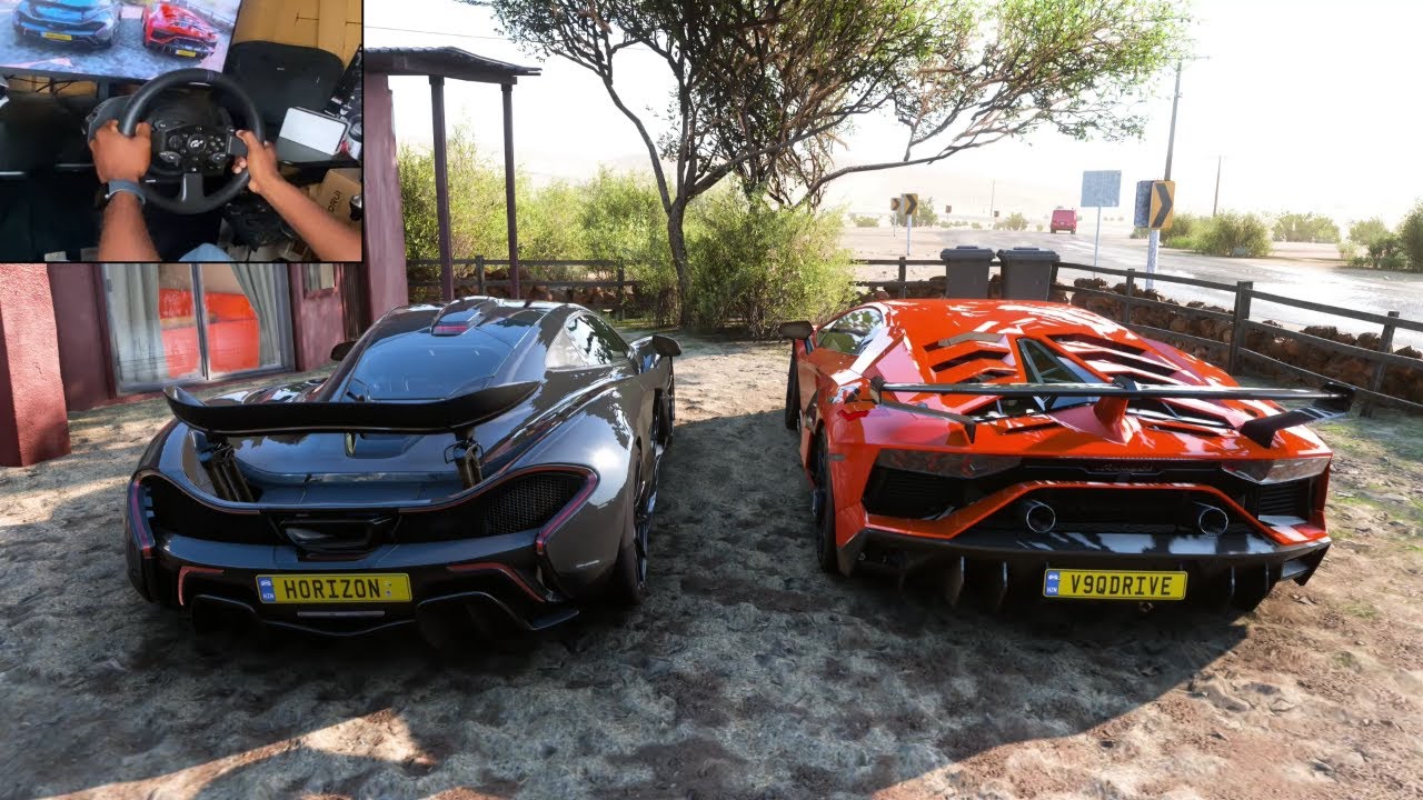 McLaren P1 & Lamborghini Aventador SVJ - Forza Horizon 5 | Thrustmaster T300RS Steering Wheel