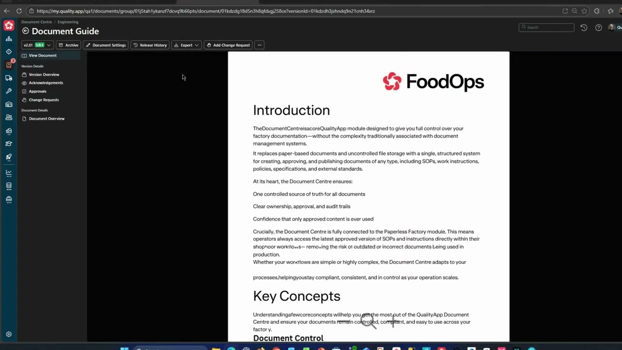 Document Centre for Food Manufacturing | FoodOps Demo