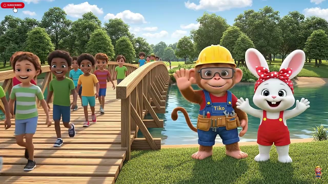 Smart Monkey Builds a Safe Wooden Bridge for Kids During Flood Season