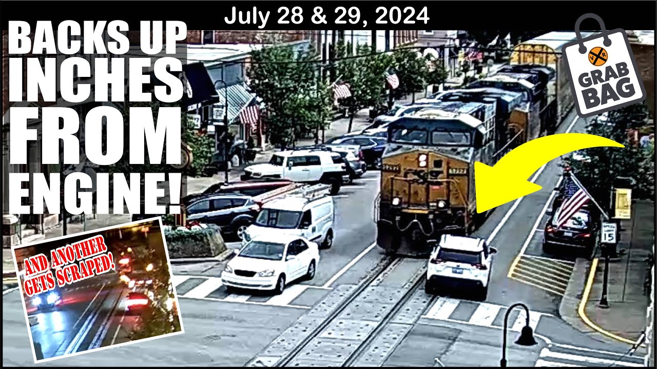 CAR BACKS UP STREET INCHES AWAY FROM ENGINE! SANTA YELLING, GOOD HUMOR TRUCK, PORTABLE FUELING TRAIN