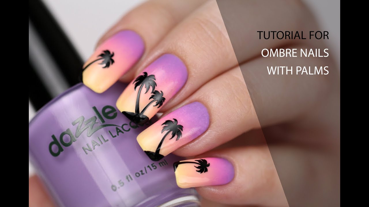 Ombre sunset nails with palms