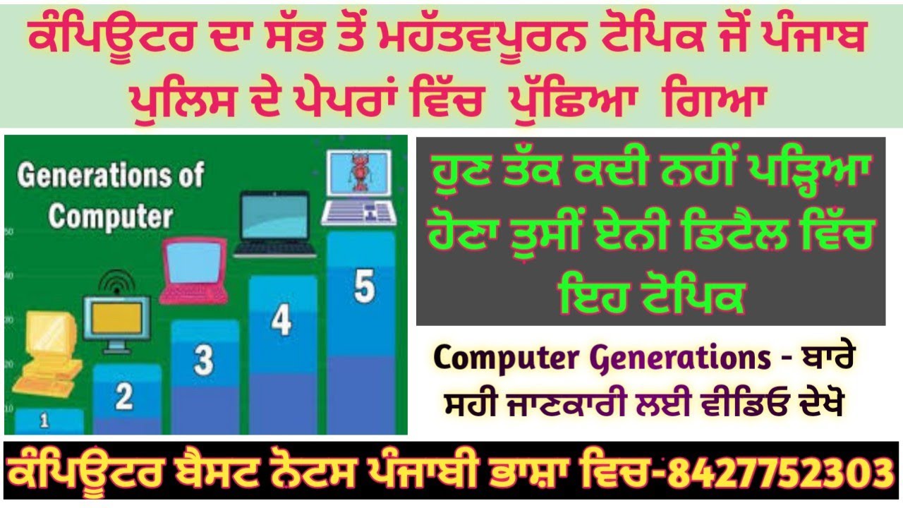 Class-2: Computer Generations- ਸਪੈਸ਼ਲ ਵੀਡਿਓ PSSSB ਕਲਰਕ ,ਕਲਰਕ (I.T)ਅਤੇ ਪੰਜਾਬ ਪੁਲਿਸ ਦੇ ਪੇਪਰਾਂ ਲਈ ✍️💯✌️