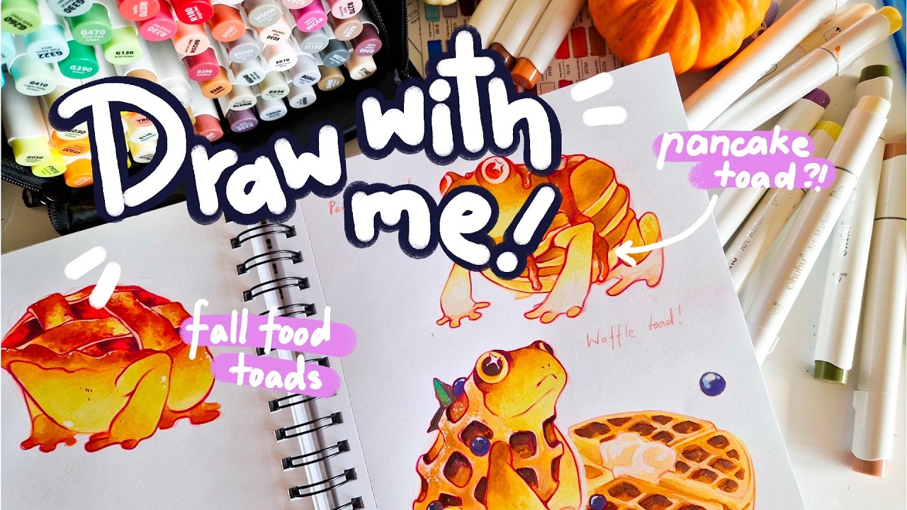 🐸draw with me || making cute waffle toads?!