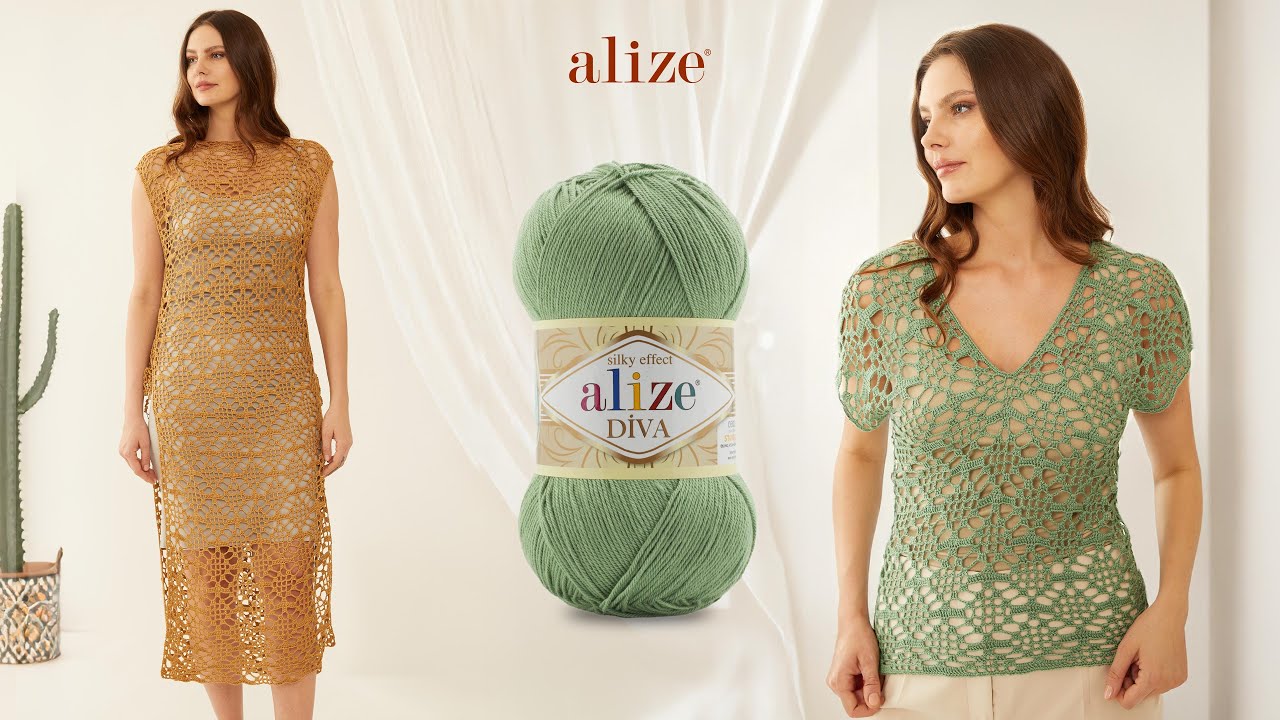 Летнее платье крючком из пряжи Alize Diva