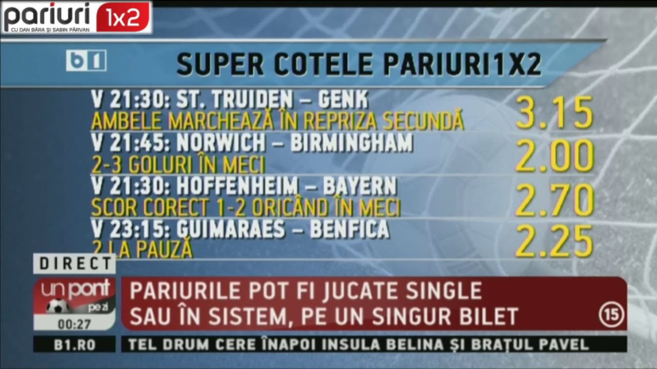SUPER COTELE PARIURI1X2: Vineri, valori de 2.00, 2.25, 2.70 si 3.15!
