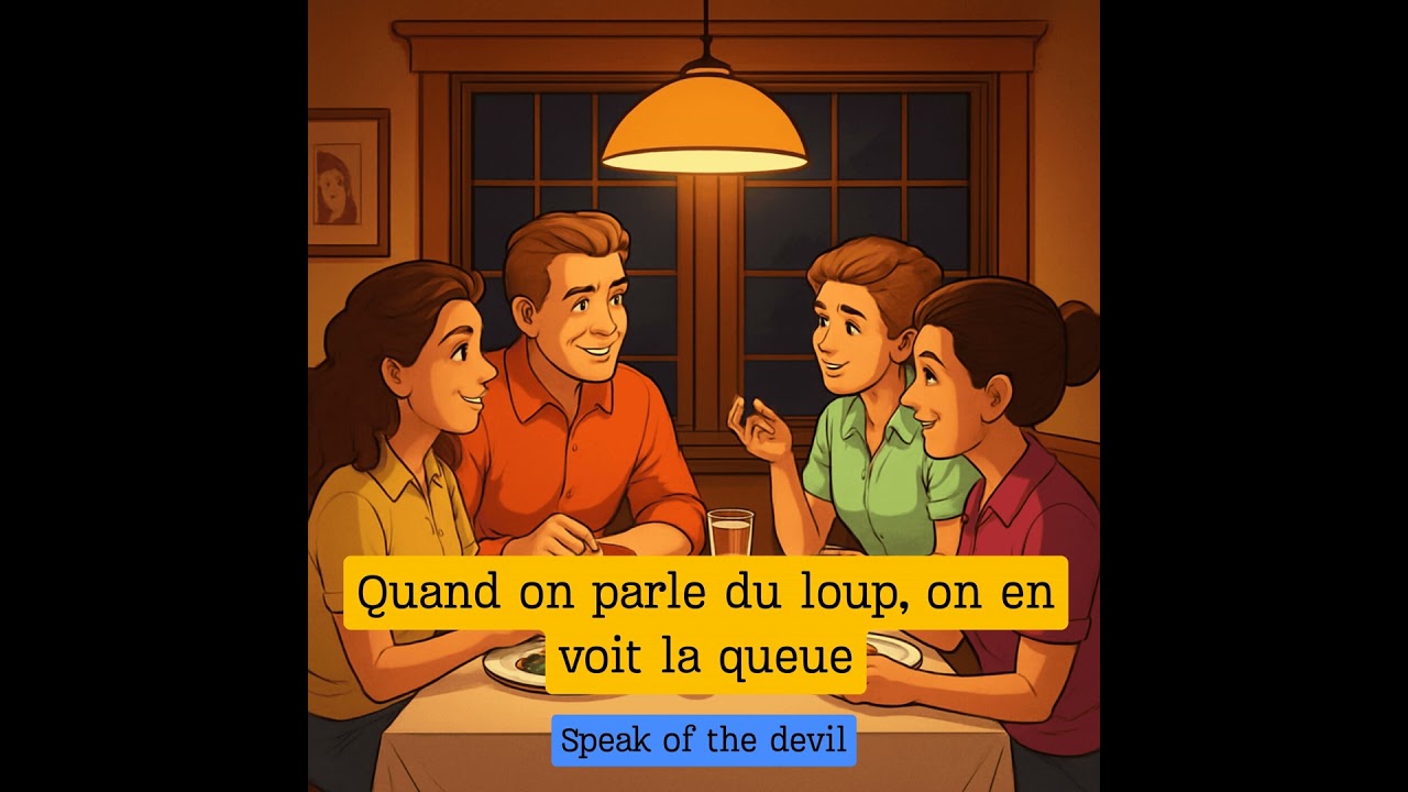 Expression française : "Quand on parle du loup, on en voit la queue"