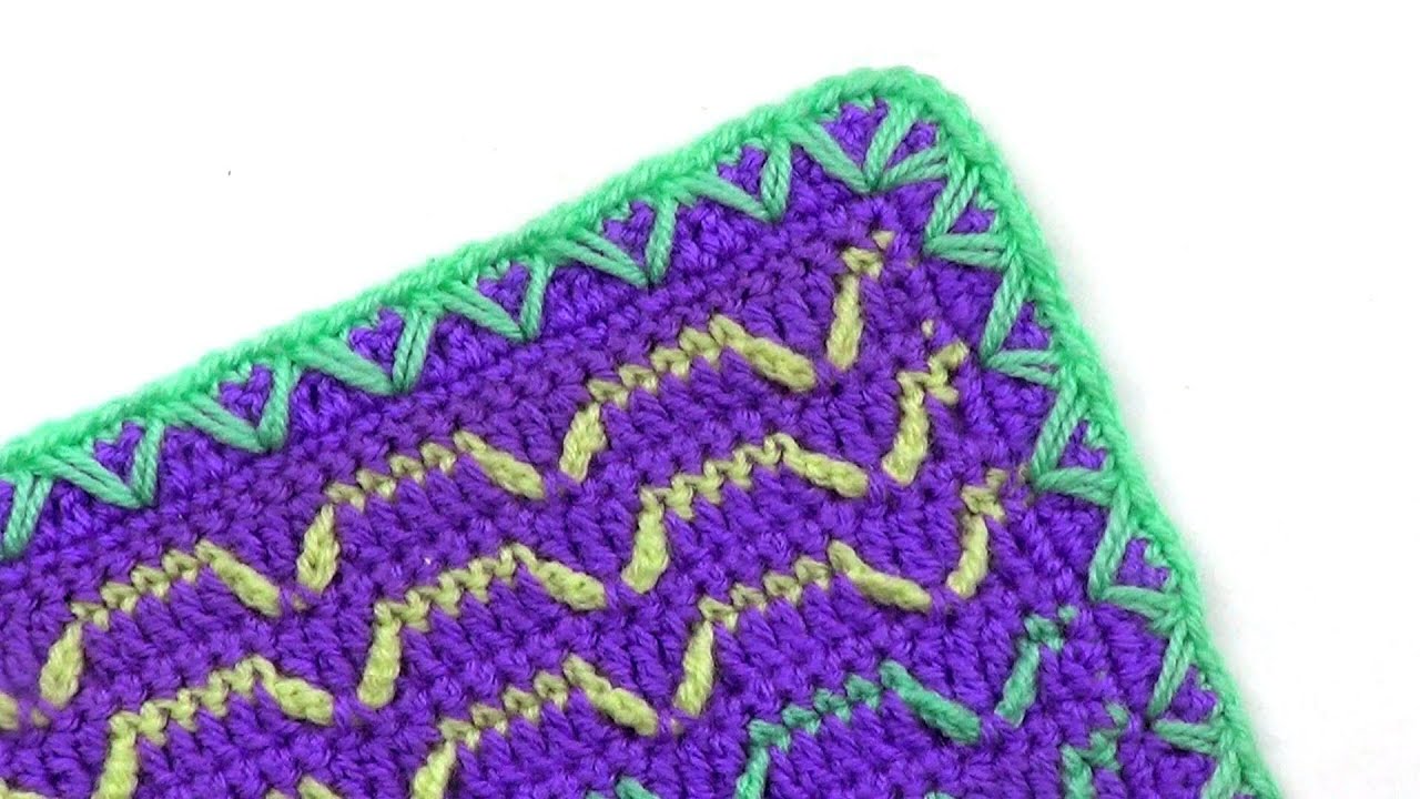 Цветная кайма с вытянутыми петлями   Colored border crochet