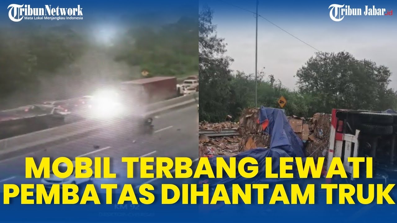 NGERI! DETIK-DETIK Mobil Terbang Dihantam Truk Lewati Pembatas Jalan Kecelakaan Tol Cipularang