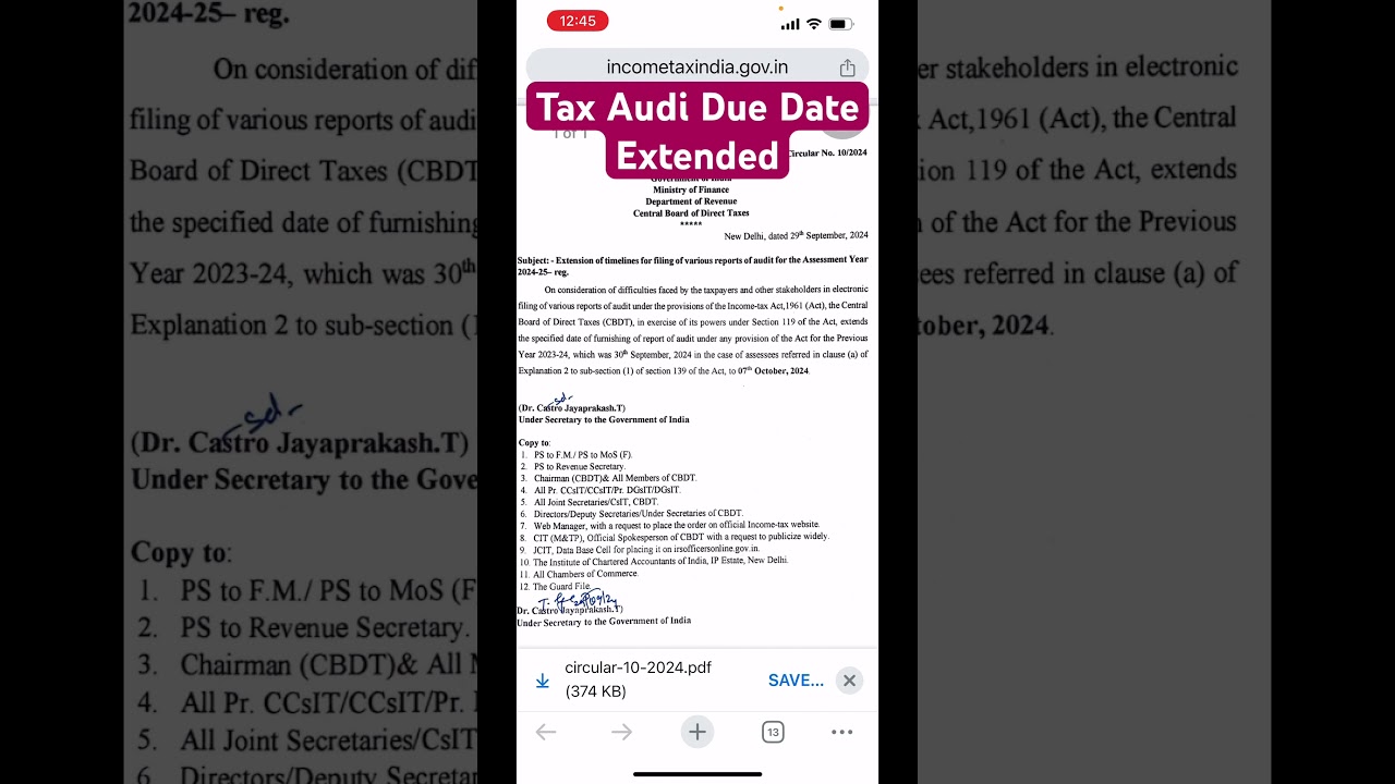 Tax audit Due Date Extended Tax Audit AY 2024-25 #taxaudit Due Date Extension Form 3CA,3CB,10B,10BB