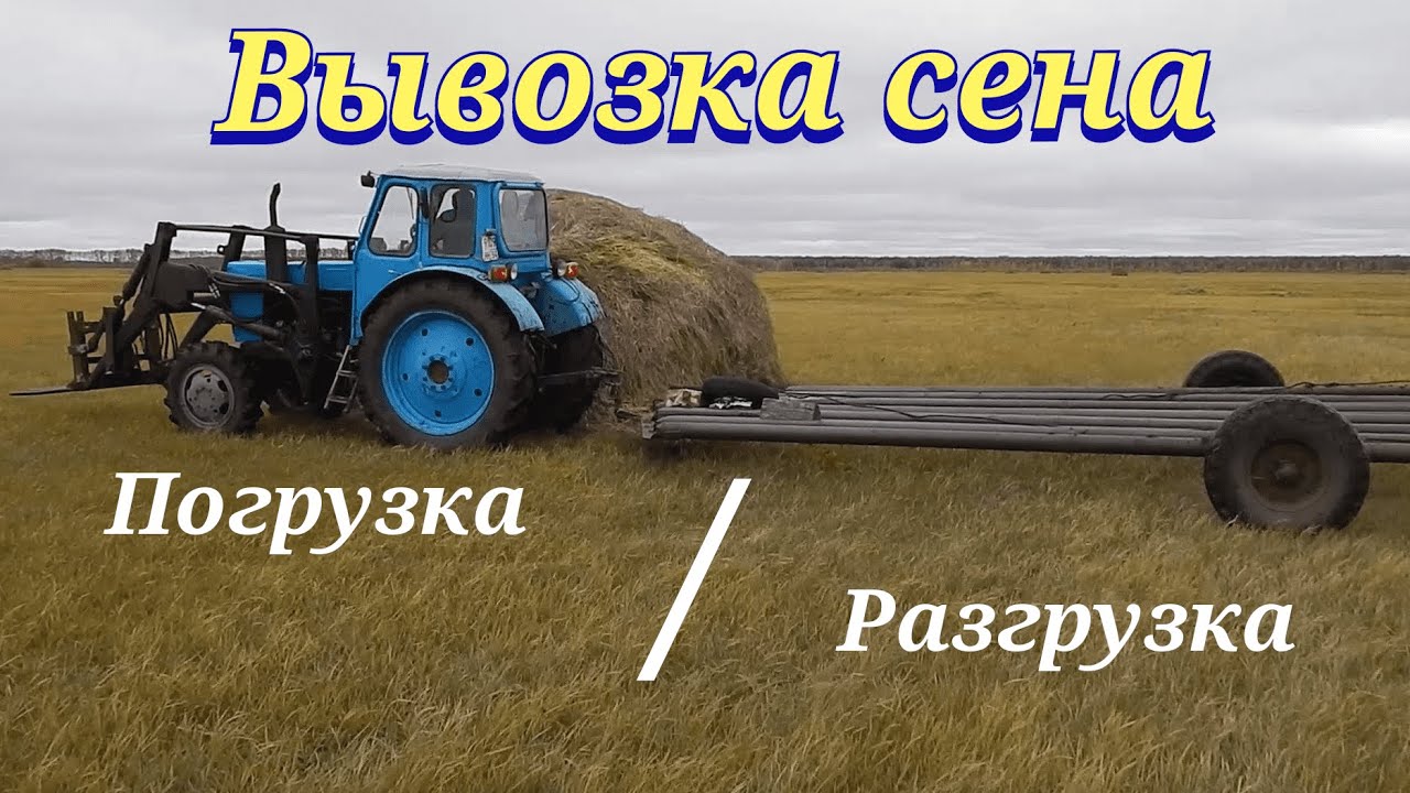 Вывоз сена на волокуше. Вся технология погрузки-разгрузки. трактор Т-40 с кабиной ЮМЗ.