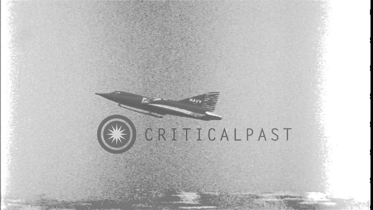 An F2Y Sea Dart seaplane fighter aircraft takes off and lands during a test fligh...HD Stock Footage