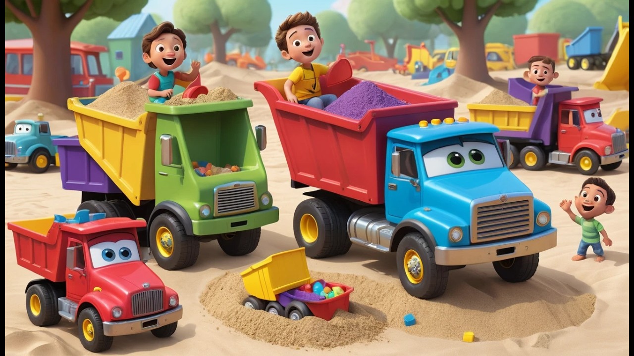 Seven Little Toy Dump Trucks Haul Haul Haul 🚛 | Construction Counting Song for Kids
