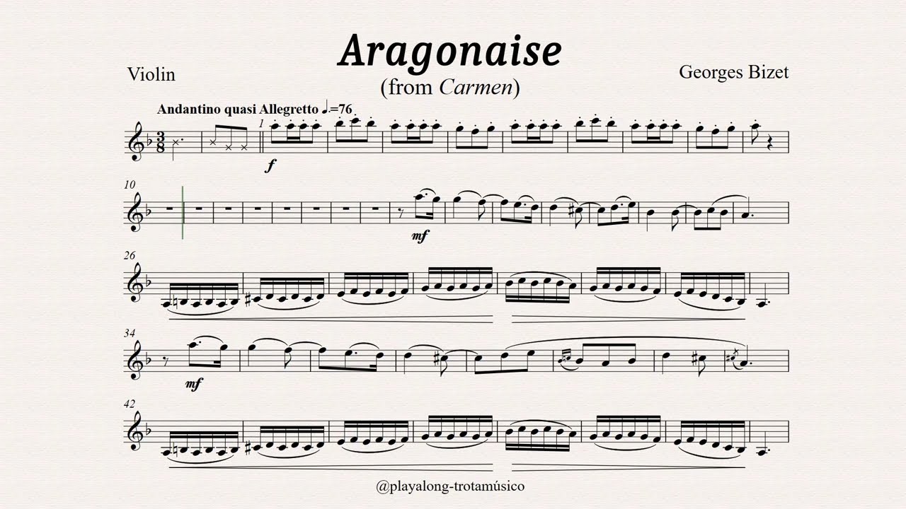 Aragonaise from Carmen - Violin Playalong C Sheet music & Guitar accompaniment backing track
