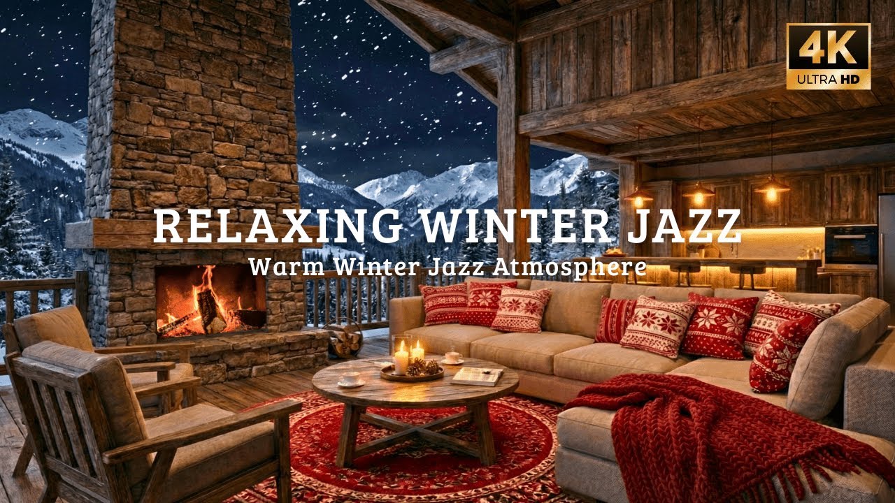 🔴 Cozy Winter Cabin Ambience ❄️ Jazz Piano & Fire Sounds for Reading and Relax