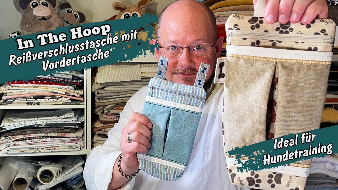 Anleitung In The Hoop Reißverschlusstasche für Hundetraining, Stickdatei LongBone mit Knochenmotiven