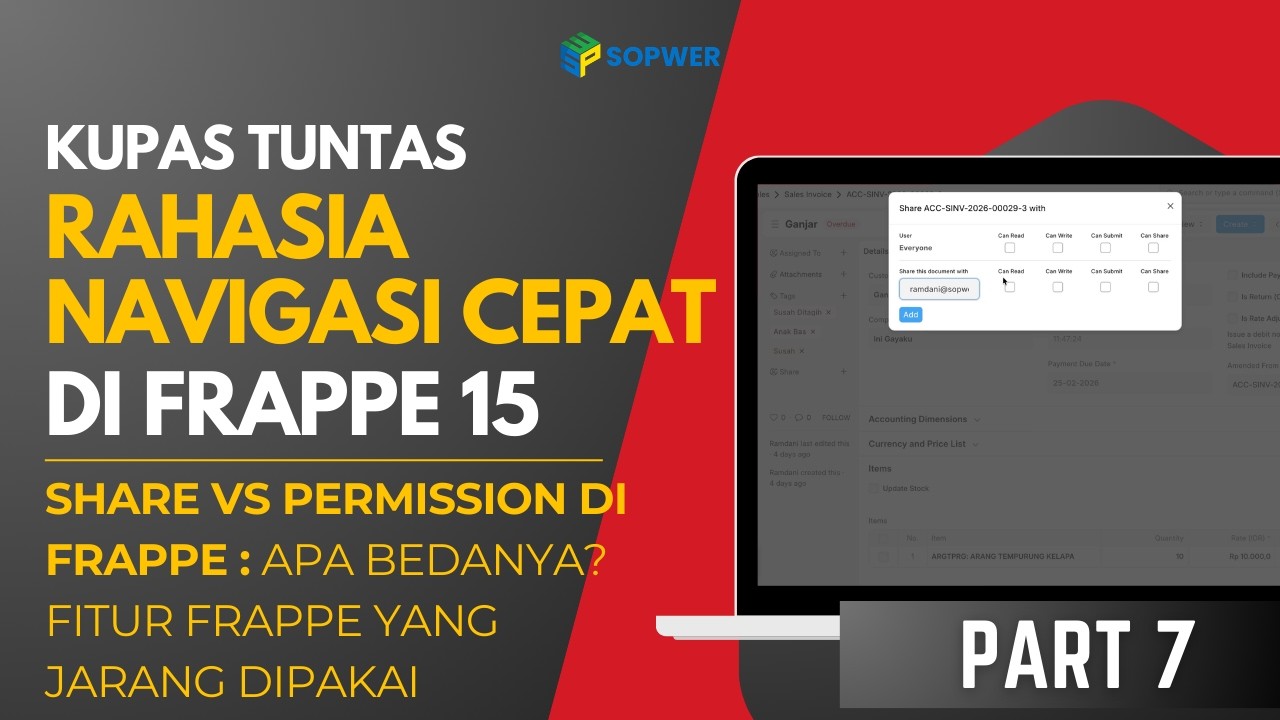 Part 7 - Berbagi Dokumen Penting dengan Fitur Share | Frappe 15 Productivity Mastery