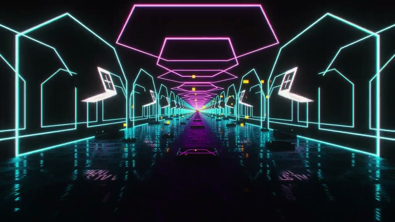 Teal and Magenta Neon Infinite Corridor (1 Hour Relaxing, Satisfying, VJ Loop, Screensaver, ASMR) 4K