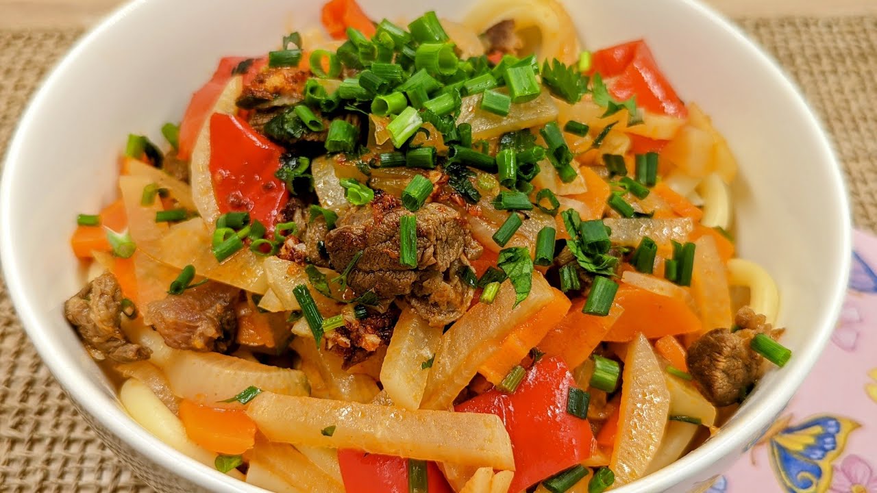 Lagman, so lecker, man kann nicht aufhören 🙈 einfaches Rezept aus Usbekistan Mittagessen