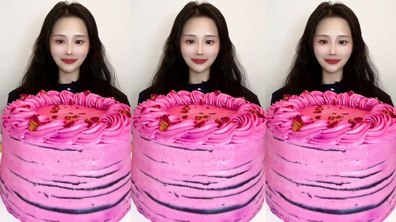 Asmr🍰Eating Dragon Fruit Raspberry Layer Cake🍰 (Soft And Waxy Sound) 크림丨먹방丨mukbang丨satisfying