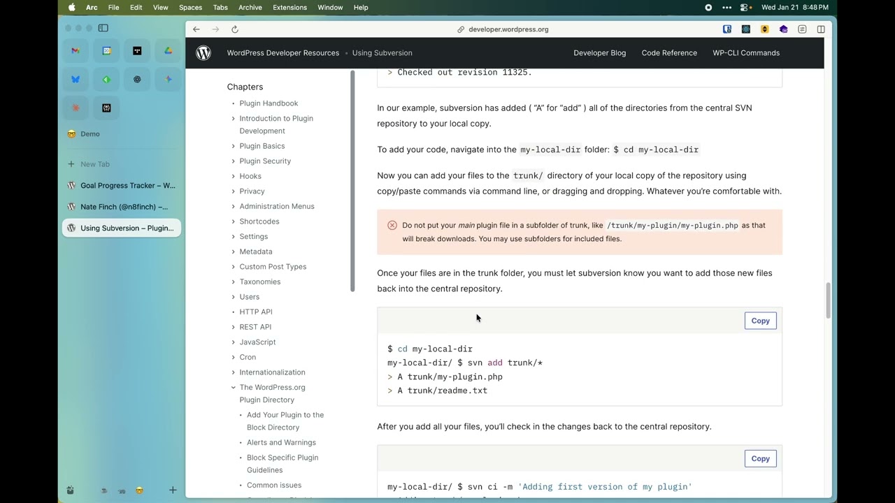 Uploading a plugin to the Wordpress repository with SVN for the first time.