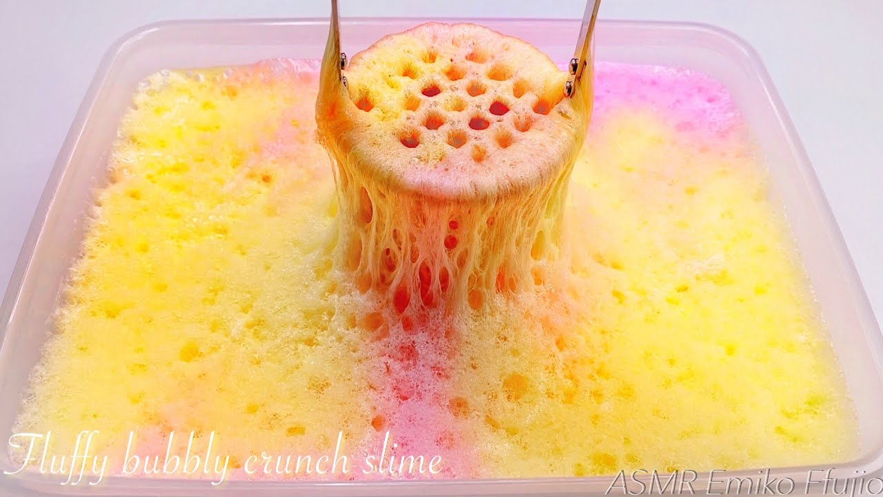 【ASMR】☁️じゅわじゅわバブリースライム💛💗【音フェチ】Fluffy bubbly crunch slime 푹신한 버블 크런치 슬라임