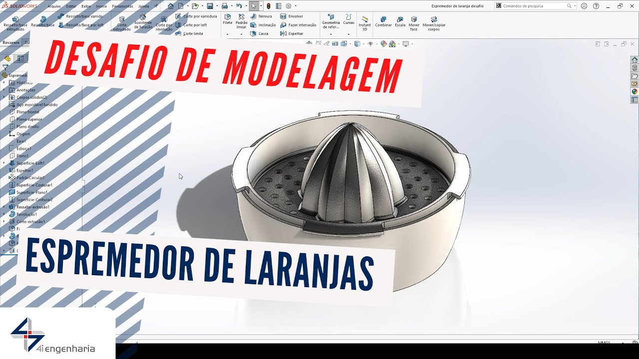 Desafio de Modelagem SOLIDWORKS - Espremedor de Laranjas